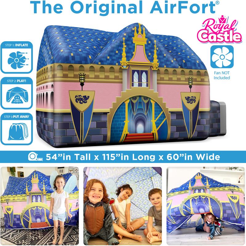 The Original Patented AirFort - Build A Fort in 30 Seconds, Inflatable Fort for Kids, Play Tent for 3-12 years, A Playhouse Where Imagination Runs Wild, Fan not included (Royal Castle)