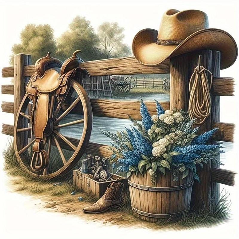 Cowboy Themed Pattern DIY Diamond Arts Colorful Painting Kit without Frame, DIY 5D Diamond Arts Colorful Painting Kit for Home Wall Decor