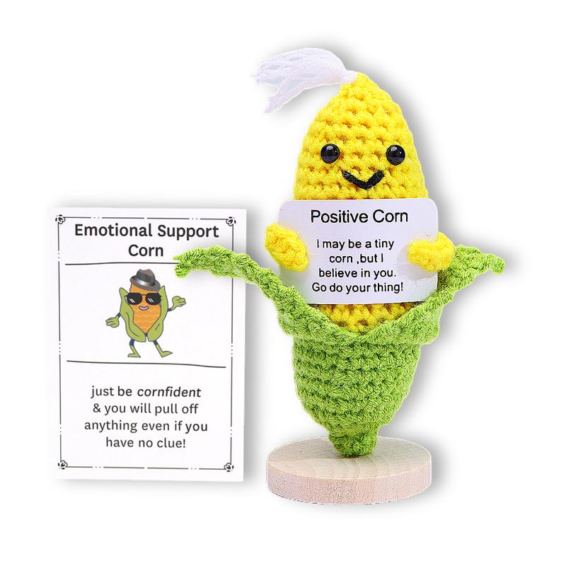 Mini Funny Positive Corn, Wool Knitting Corn decor with Positive Card  - Creative Cute Crochet decor Cheer Up Gift for Friends