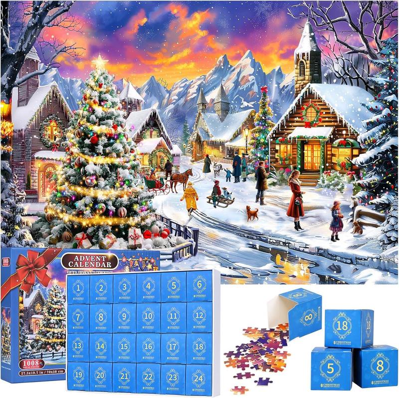 Advent Calendar Puzzle 2024 Christmas Jigsaw Puzzle 1008 Pieces Snowman Christmas Puzzle 24 Days Christmas Countdown Calendars Christmas Tree Advent Puzzle