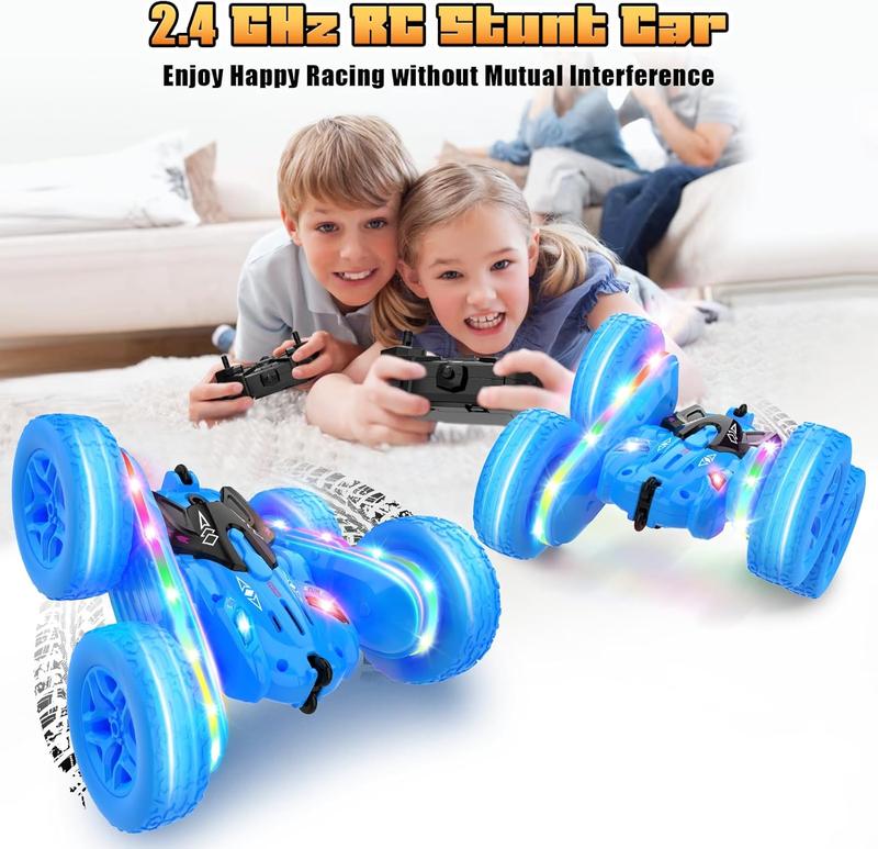 Remote Control Car,RC Cars with Sides Light Strip and Headlights,Double Sided 360 Flips Rotating RC Stunt Car,2.4Ghz All Terrain Toys for Ages 4-6 Kids Toy for Boys Girls Birthday Gift(Blue)