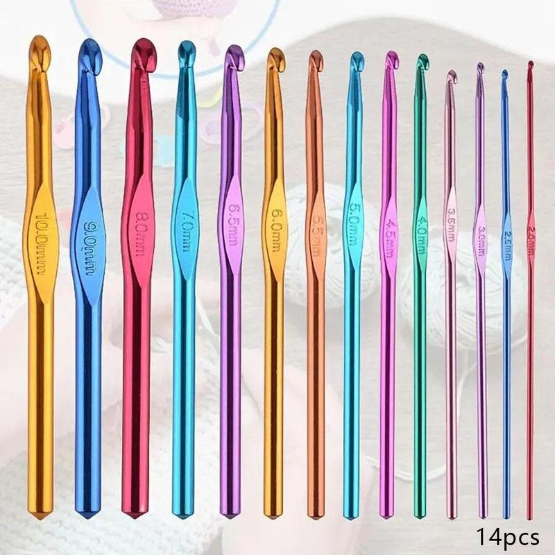 14pcs Random Color Crochet Needle, Aluminum Oxide Single Head Crochet Hook, DIY Knitting Tool, Braiding Crochet Sewing Tools