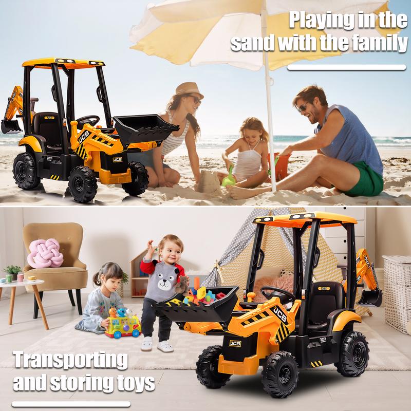 CoCLUB 4 in 1 Ride on Excavator, 12V Licensed JCB Excavator Ride on Toy with Remote Control, Front Loader, Horn and EVA Tires, 4 Transformable Forms Kids Excavator Digger