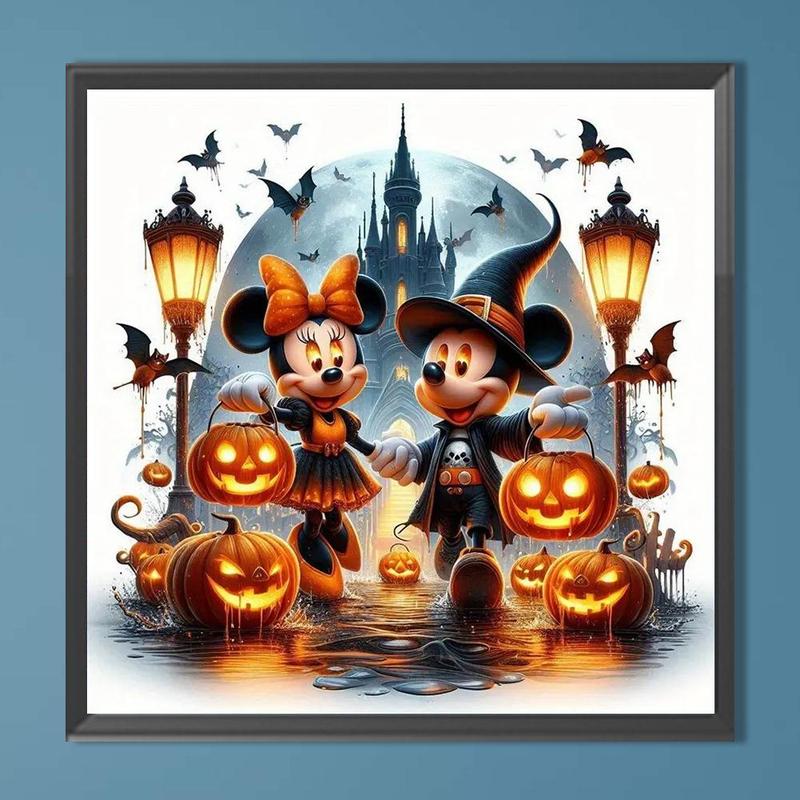 Cartoon Mouse & Pumpkin Lantern Pattern DIY Diamond Art Colorful Painting Kit without Frame, 1 Set 5D Diamond Arts Colorful Painting for Home Bedroom Wall Decor