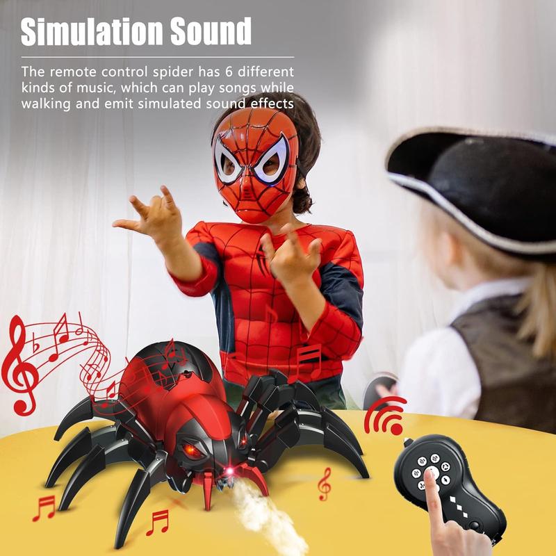 Remote Control Spider Kids Toys - Realistic RC Spider, Music Effect, LED Light, Toys for 3 4 5 6 7 8 9 10 11 12+ Year Old Boys Girls, Gifts for Halloween Christmas Birthday, Red