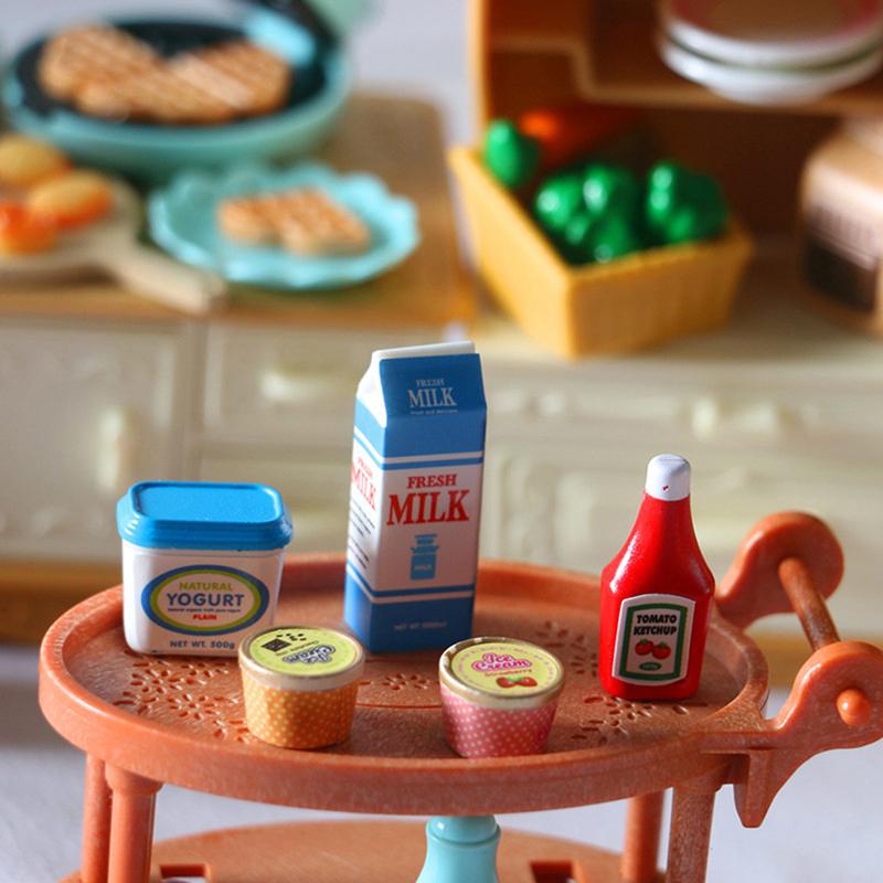 New Fashion 5Pcs Set Dollhouse Tomato Sauce Iced Yogurt Miniature Food Toy Model Kids Cute Toy