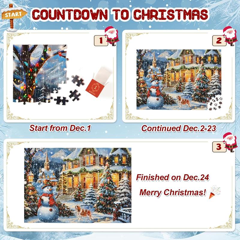 Advent Calendar Puzzle 2024 Christmas Jigsaw Puzzle 1008 Pieces Snowman Christmas Puzzle 24 Days Christmas Countdown Calendars Christmas Tree Advent Puzzle