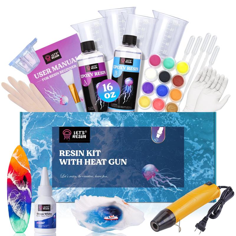 16oz Clear Resin Kit with Heat Gun, Premium Crystal Epoxy Resin with White Pigment Paste,High Gloss & Bubbles Free Resin Hardener Kit for Art Crafts,Molds, Making Ocean Wave - LET'S RESIN