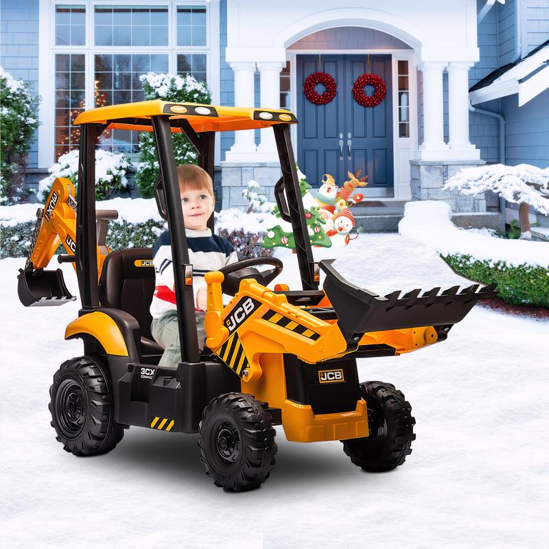 CoCLUB 4 in 1 Ride on Excavator, 12V Licensed JCB Excavator Ride on Toy with Remote Control, Front Loader, Horn and EVA Tires, 4 Transformable Forms Kids Excavator Digger