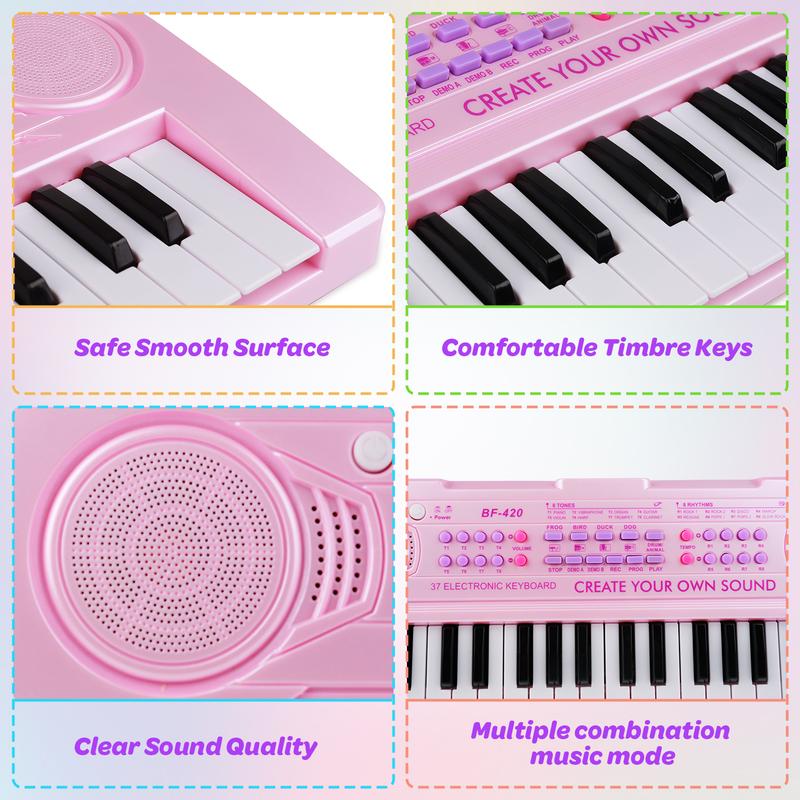 M SANMERSEN Kids Piano Keyboard - 37 Keys Piano Toys for Kids Beginners Electronic Piano with Microphone Educational Musical Toy for 3 4 5 6 7 8 Year Old Boy Girls Gift