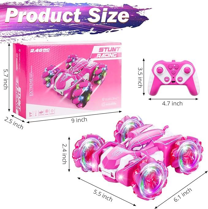 Spider Remote Control Stunt Car, 2.4Ghz Double Sided RC Toy Cars with LED Light 360° Rotating RC Drift Car Pink