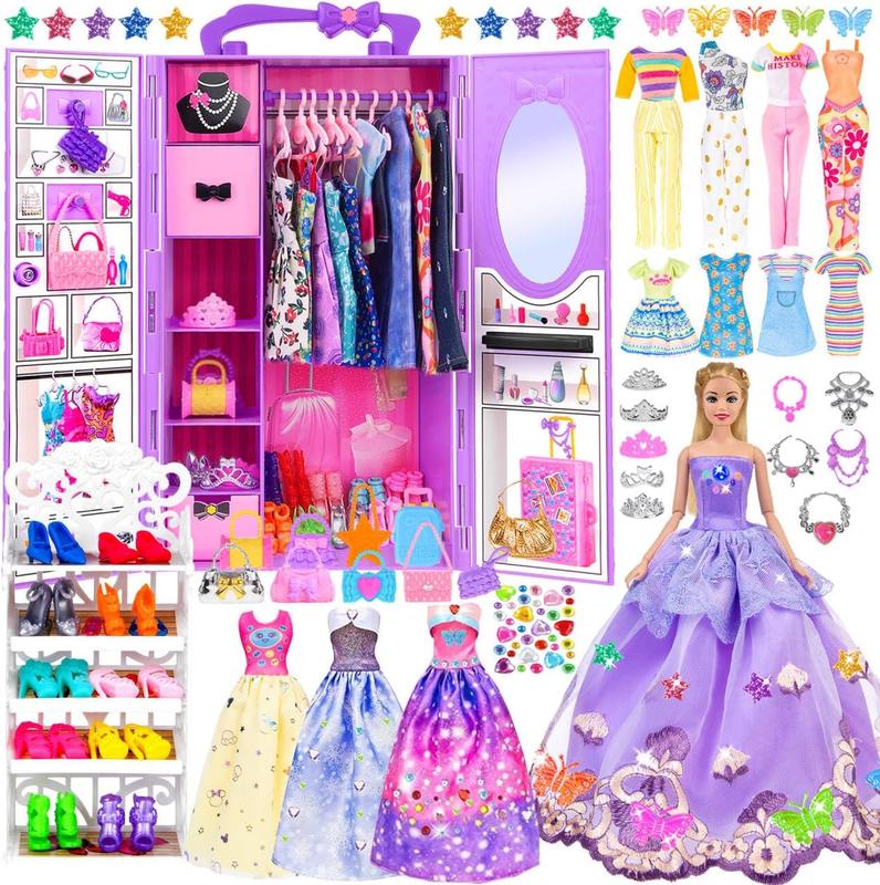 Christmas gift 91PCS 11.5-Inch Doll Set with Clothes, Accessories & Closet: Princess Gowns, Fashion Dresses, Outfits, Shoes, Hangers (Includes Doll)