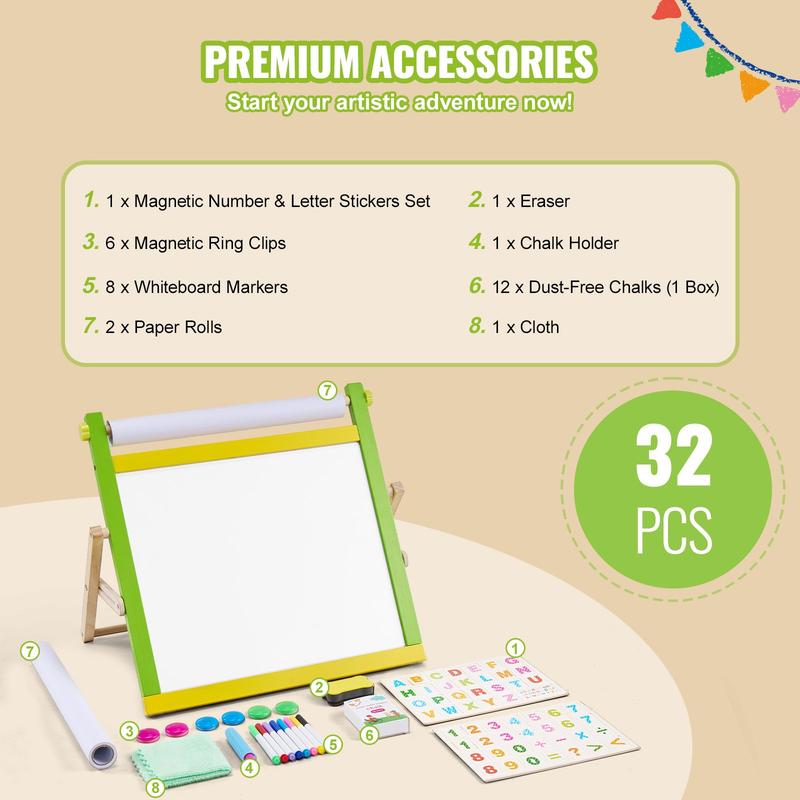 VEVOR 3-in-1 Tabletop Kids Art Easel Double-Sided Magnetic Whiteboard Chalkboard  Christmas gift