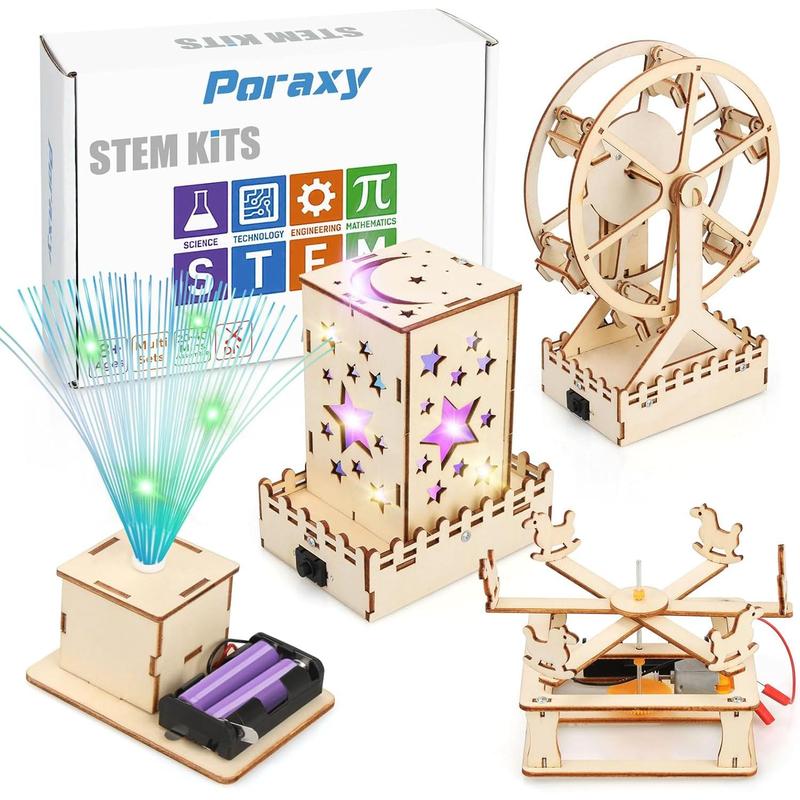 Poraxy 4 in 1 STEM Kits for Kids Age 8-10, Science STEM Projects for Kids 8-12, 3D Puzzles, Educational Craft Building Toys 8-13, Christmas Birthday Gifts for Girls Boys 6 7 8 9 10 11 12 13 Year Old