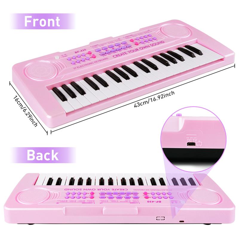 M SANMERSEN Kids Piano Keyboard - 37 Keys Piano Toys for Kids Beginners Electronic Piano with Microphone Educational Musical Toy for 3 4 5 6 7 8 Year Old Boy Girls Gift