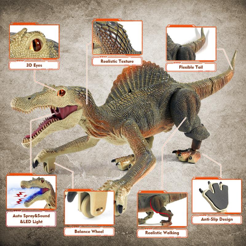 Remote Control Dinosaur Toys,RC Walking Robotic Dinosaur Toy w Light Chasing Remote Control,Auto Spraying and Roaring,Jurassic Spinosaurus Dinosaur Toys for Kids Boys 4 5 6 7 8-12 Year Old