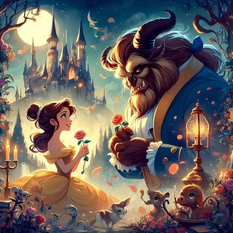 Beauty and The Beast Pattern DIY Diamond Arts Colorful Painting Kit without Frame, DIY 5D Diamond Arts Colorful Painting for Home Bedroom Wall Decor