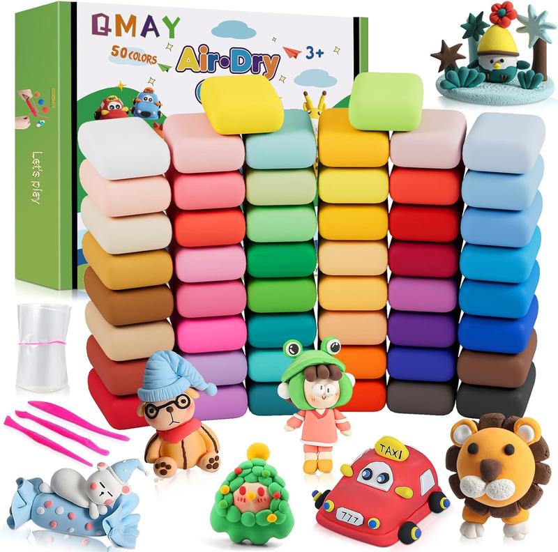 QMay Air Dry Clay 50 Colors-DIY Modeling Clay Starter Kit with Sculpting Tools, Great Gift for Artistic Kids