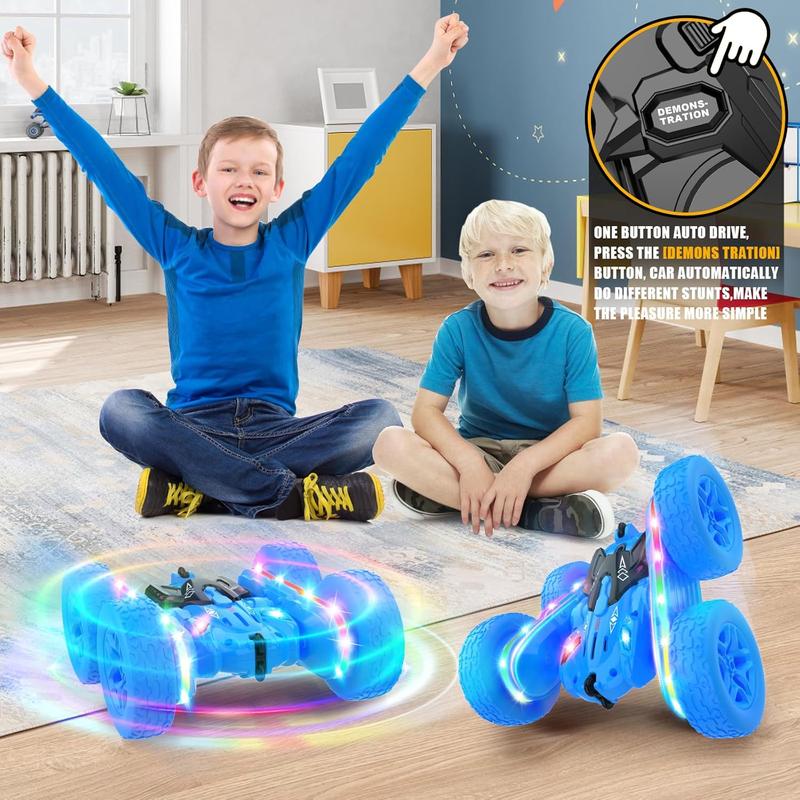 Remote Control Car,RC Cars with Sides Light Strip and Headlights,Double Sided 360 Flips Rotating RC Stunt Car,2.4Ghz All Terrain Toys for Ages 4-6 Kids Toy for Boys Girls Birthday Gift(Blue)