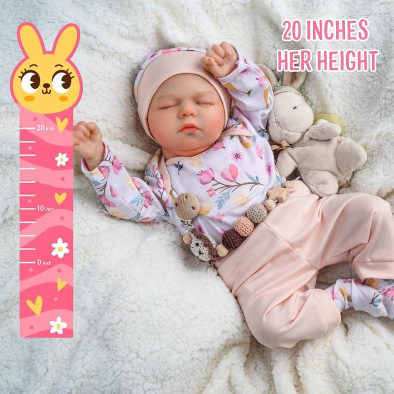 BABESIDE Lifelike Reborn Baby Dolls - 20 inch Soft Body Realistic Newborn Baby Doll Sleeping Real Life Baby Doll Girl with Pink and White Floral Accessories Set Gift for Children Age 3+