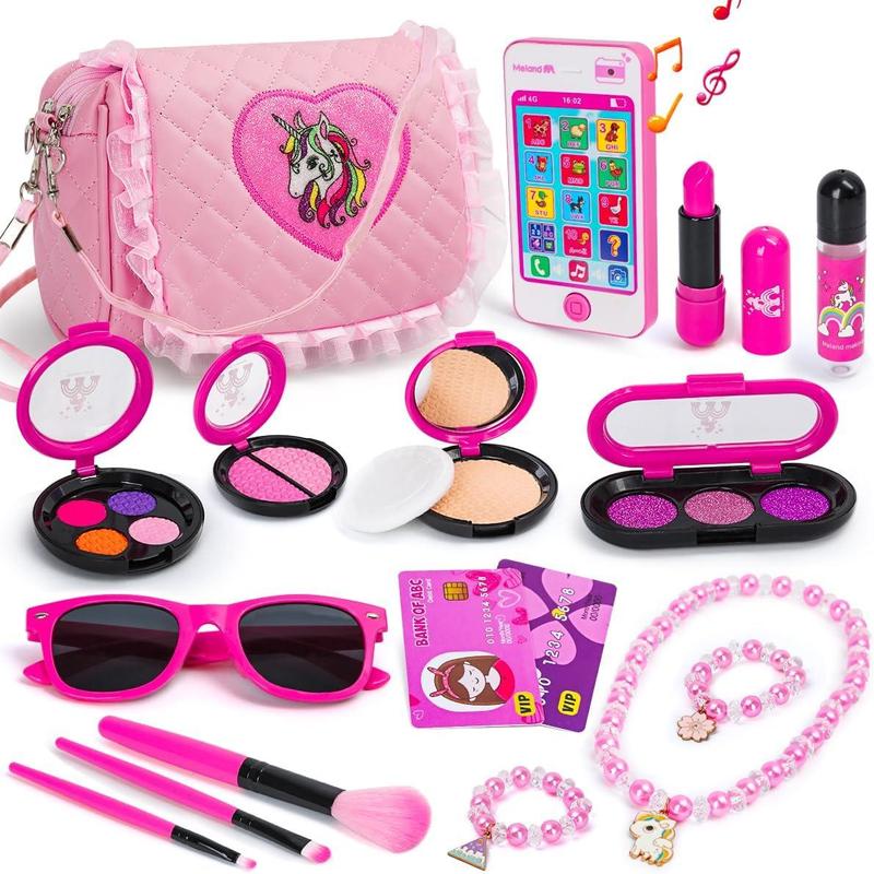 Kids Makeup Kit for Girls - Toddler Girls Gift Idea for Birthday Christmas, Pretend Makeup Kit for Girls with My First Purse Toy, Makeup for Kids Age 3-6 Year Old for Pretend Play