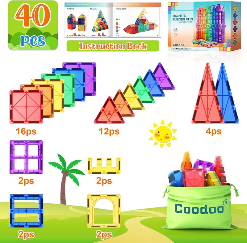 Holiday Haul Deal Coodoo Magnetic Tiles Preschool Sensory Montessori Toys Building Blocks Educational Christmas Gift on Sale Construction Toy black friday