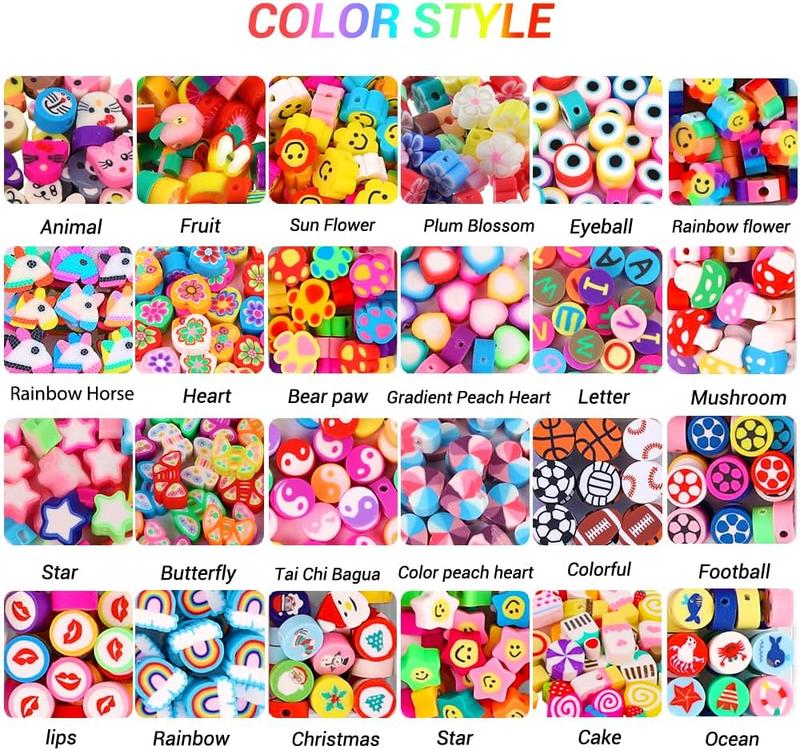 480PCS Fruit Flower Polymer Clay Beads, 24 Style Cute Heart Mushroom Clay Beads Charms for Jewelry Necklace Earring Making.