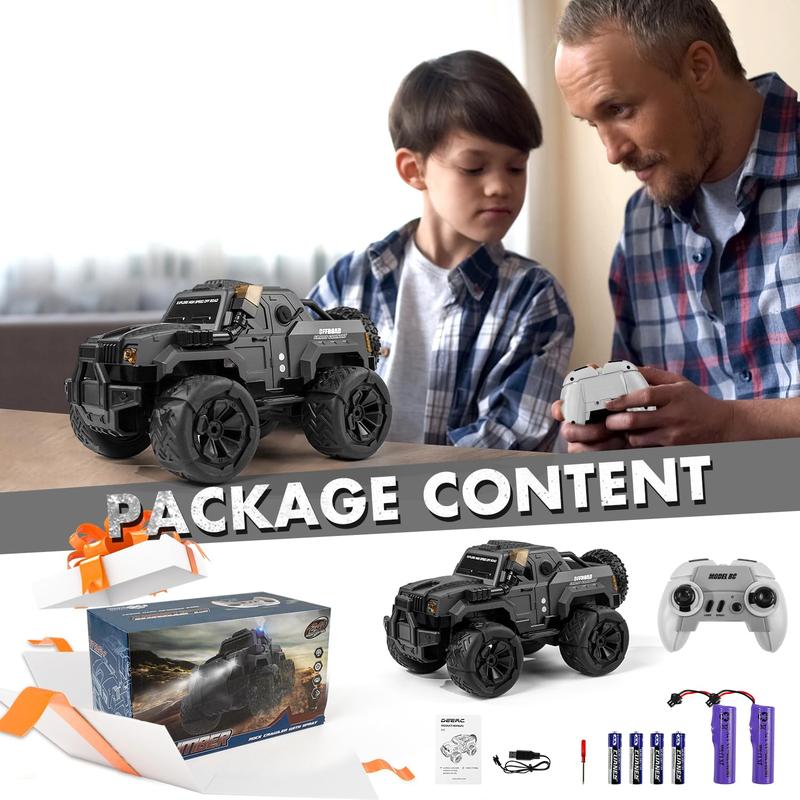 FUUY-Large RC Car, 1:14 RC Car with Spray and LED Lights, Good for 120 Minutes Playtime, 2.4GHz Monster Truck with Spare Tire, All Terrain Off-Road Jeep, Cool Toy Gift, Suitable for Children Over 6 Years Old rc cars