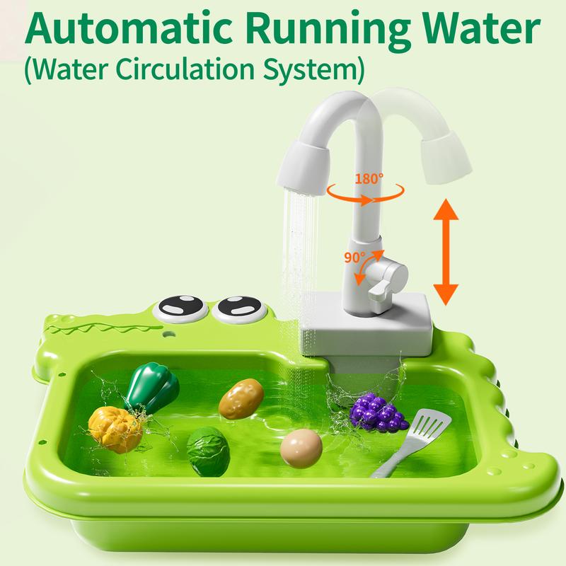 Kitchen Sink with Faucet and Tap Water Circulation, MerryChristmas Gift,Brithday Gift,Fruit&Vegetable&Tableware Toy Accessories, Pretend Play,Role Play Kitchen Sink Toy,Kitchen Experience Set