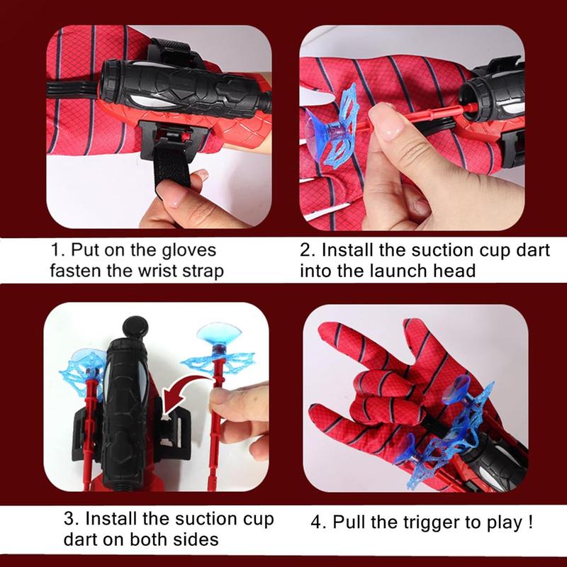 Spider Launcher Gloves Toy, Spider Web Shooter Launcher Wrist Toy Set with Darts and Spider Gloves Costume Cosplay Gift for Kids