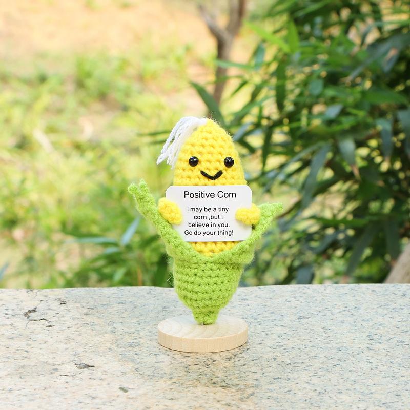 Mini Funny Positive Corn, Wool Knitting Corn decor with Positive Card  - Creative Cute Crochet decor Cheer Up Gift for Friends