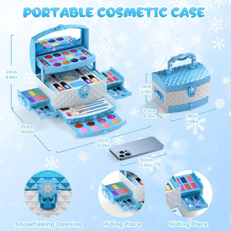 Makeup Set ，56 Pcs Washable Real Cosmetic, Safe & Non-Toxic Frozen Toys Makeup Kit, Frozen Princess Dress up Kit Christmas & Birthday Girl Gift