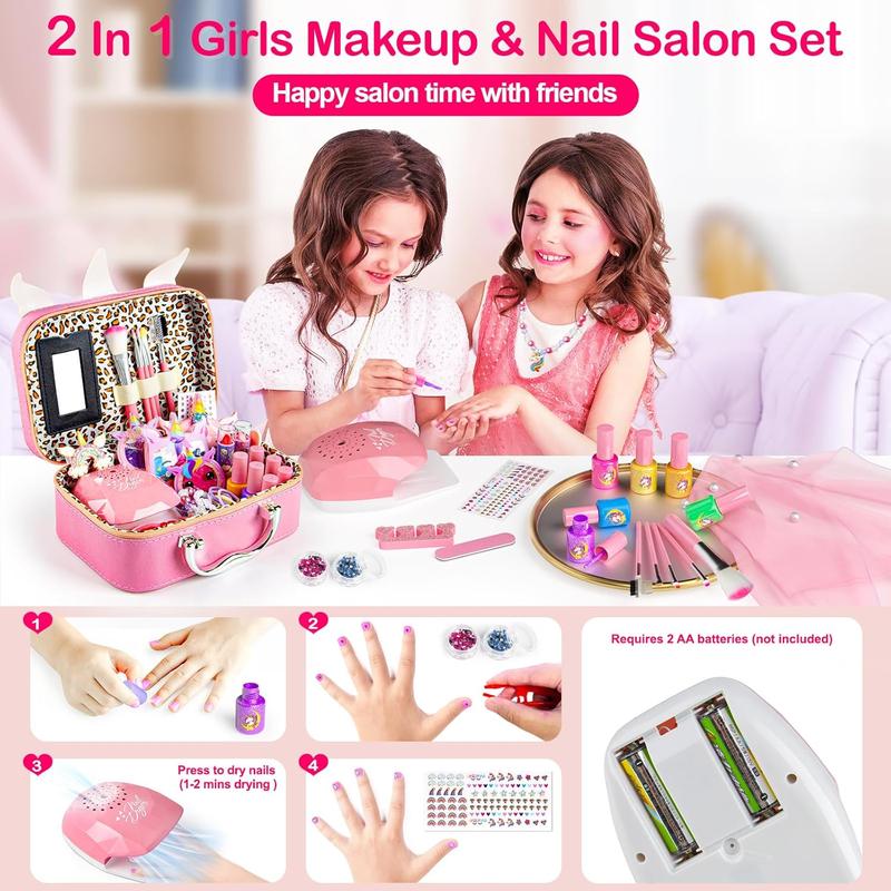 Christmas gift 2-in-1 Kids Makeup Kit & Nail Art Set with  – Washable Play Makeup for Girls 3-12, Perfect Christmas & Birthday Gift