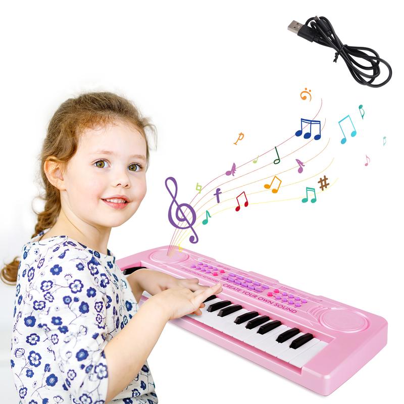 M SANMERSEN Kids Piano Keyboard - 37 Keys Piano Toys for Kids Beginners Electronic Piano with Microphone Educational Musical Toy for 3 4 5 6 7 8 Year Old Boy Girls Gift