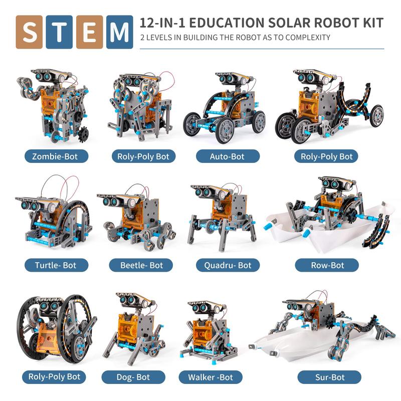 Christmas Gift STEM Solar Robot Kit , 12-in-1 Educational STEM Science Experiment Toys, Solar Powered Building Kit DIY for