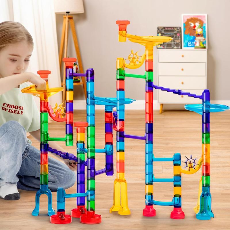  150Pcs Glowing Marble Run- Construction Building Blocks Toys with 5 Glow in The Dark Glass Marbles, STEM Educational Building Block Toy