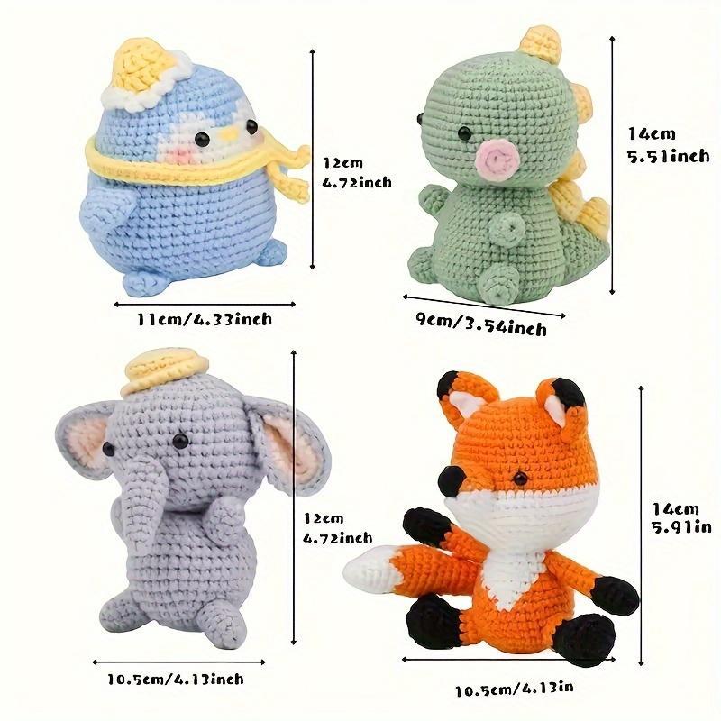 Cute Animal Crochet Kit, 1 Set 4 Patterns Crochet Kit with Crochet Hook & Yarn Balls & Instructions & Needles, Accessories Kit Starter for Beginners, Stocking Fillers Gift, Crochet