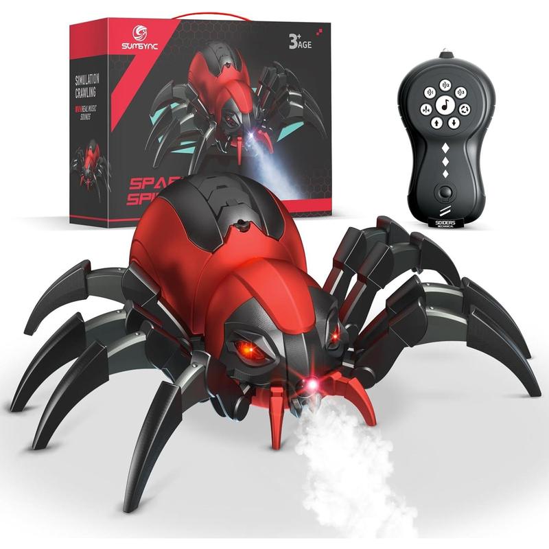 Remote Control Spider Kids Toys - Realistic RC Spider, Music Effect, LED Light, Toys for 3 4 5 6 7 8 9 10 11 12+ Year Old Boys Girls, Gifts for Halloween Christmas Birthday, Red