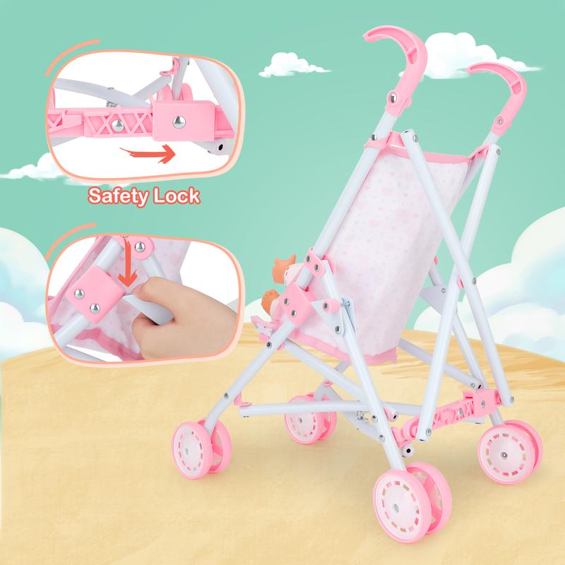 deAO Doll Stroller Set with 13 inch Doll,Play Stroller Toys,13