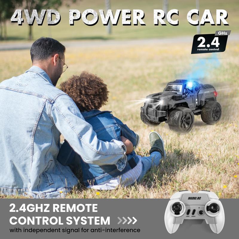 FUUY-Large RC Car, 1:14 RC Car with Spray and LED Lights, Good for 120 Minutes Playtime, 2.4GHz Monster Truck with Spare Tire, All Terrain Off-Road Jeep, Cool Toy Gift, Suitable for Children Over 6 Years Old rc cars