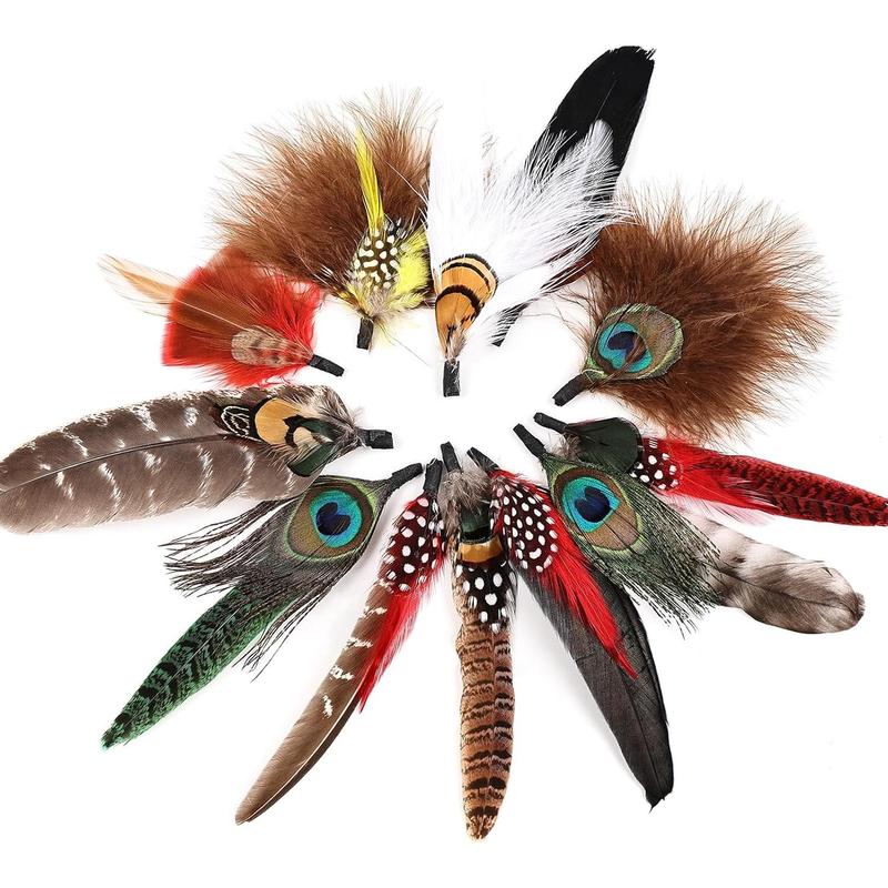 12PCS Hat Feathers, Assorted Natural Colorful Feathers for DIY Western Cowboy Hats,Christmas Party Hats,Fedora, Oktoberfest,Trilby Hats