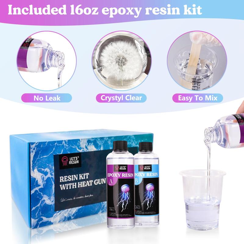 16oz Clear Resin Kit with Heat Gun, Premium Crystal Epoxy Resin with White Pigment Paste,High Gloss & Bubbles Free Resin Hardener Kit for Art Crafts,Molds, Making Ocean Wave - LET'S RESIN