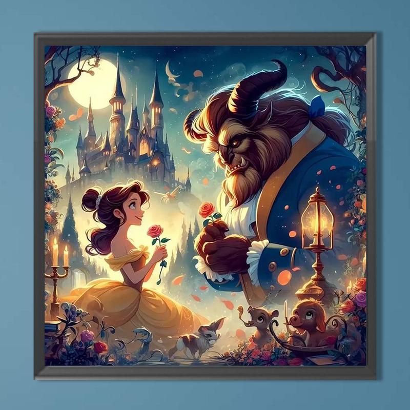 Beauty and The Beast Pattern DIY Diamond Arts Colorful Painting Kit without Frame, DIY 5D Diamond Arts Colorful Painting for Home Bedroom Wall Decor