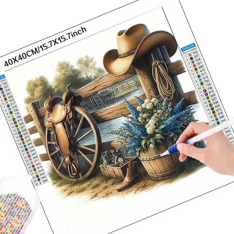 Cowboy Themed Pattern DIY Diamond Arts Colorful Painting Kit without Frame, DIY 5D Diamond Arts Colorful Painting Kit for Home Wall Decor