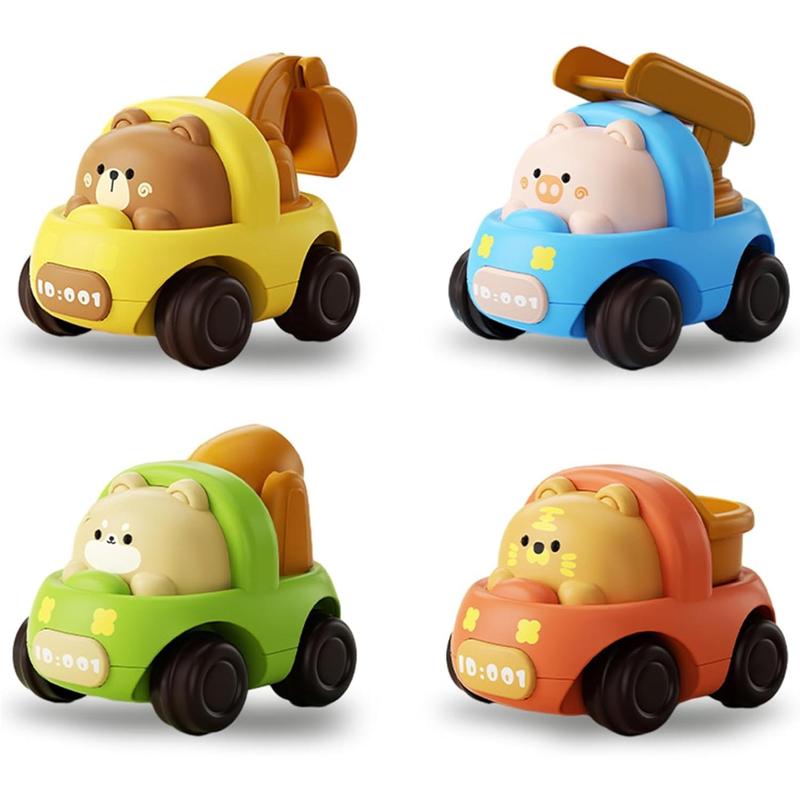 Baby Car Toys, 4 PCS Push and Go Friction Toy Cars for Toddlers 1-3 Years Old, Truck Engineering Car Toys for Christmas Birthday Party Gifts (001-4PCS)