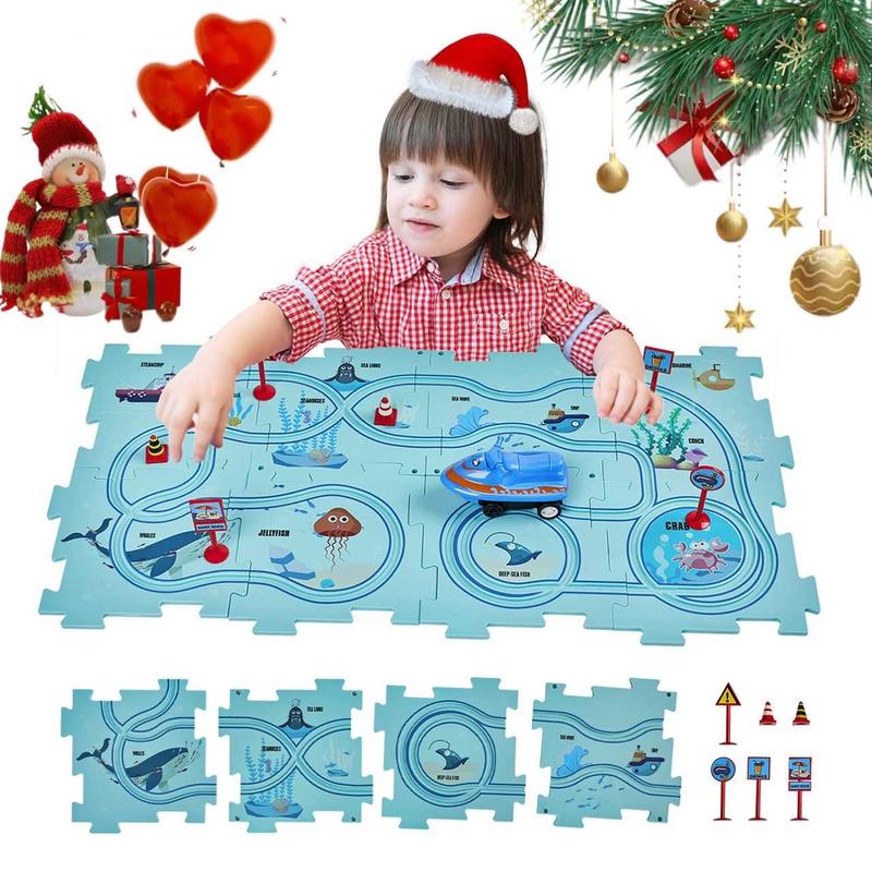 Sgile STEM Road Builder Puzzle for Kids 3-7 with Electric Trolley - Educational Logical Maze Game for Boys and Girls, Christmas & Birthday Gift,Regalo