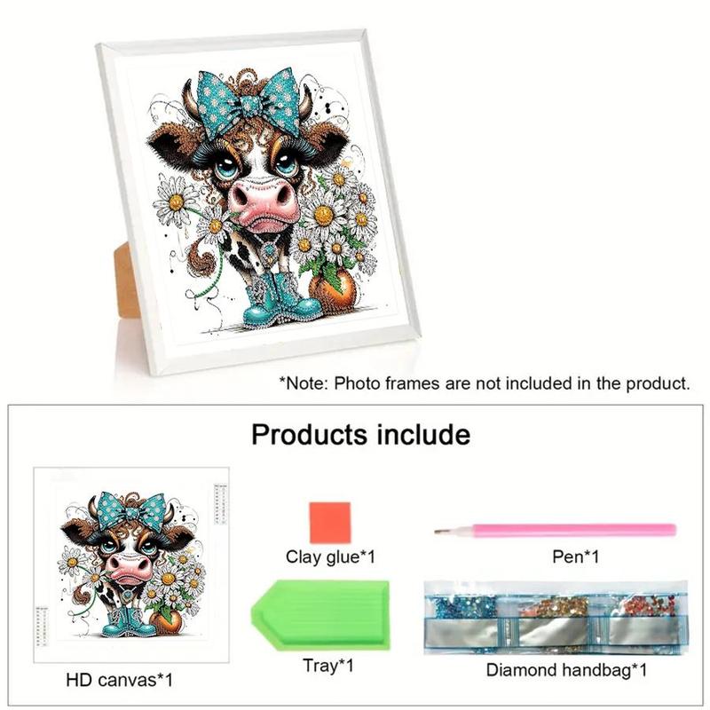 Cartoon Cow Pattern DIY Diamond Arts Colorful Painting Kit without Frame, DIY 5D Diamond Arts Colorful Painting for Home Wall Decor