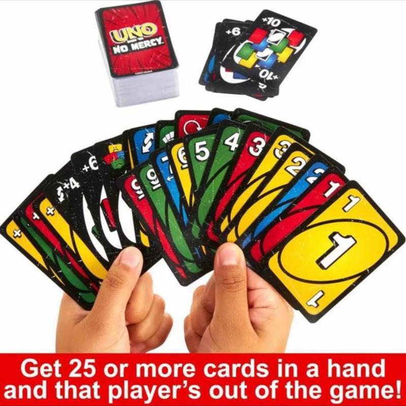 UNO NO MERCY PLUS: UNO version 196 194 card game upgrade for family, Ideal for Parties and Travel, UNO +100 difficult rules, UNO CARD GAME TOP BOARD GAME