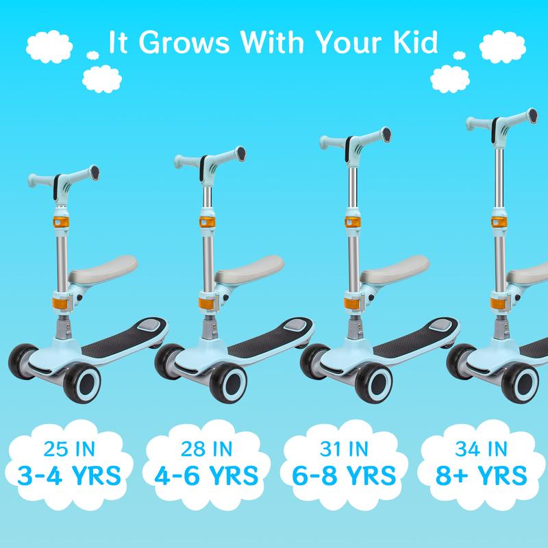 Scooter For Kids -Toddlers Toy Folding Kick Scooters W Adjustable Height Handlebars And Removable Seat, Flashing Wheel Lights, For Boys Girls 6-12 Year Old