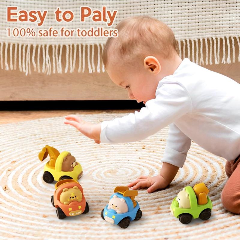 Baby Car Toys, 4 PCS Push and Go Friction Toy Cars for Toddlers 1-3 Years Old, Truck Engineering Car Toys for Christmas Birthday Party Gifts (001-4PCS)